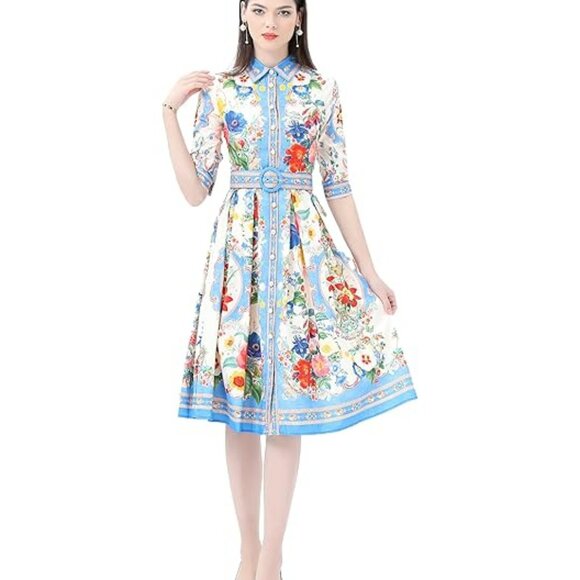 Dalia McPhee Women’s Floral Dress with Belt - Picture 1 of 16